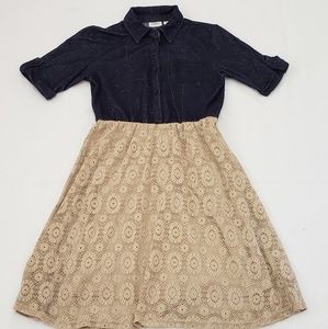 Girls "Denim" and Crocheted Look Dress